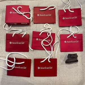 American Girl Mini Red Shopping Bags with White Handles Lot of 8